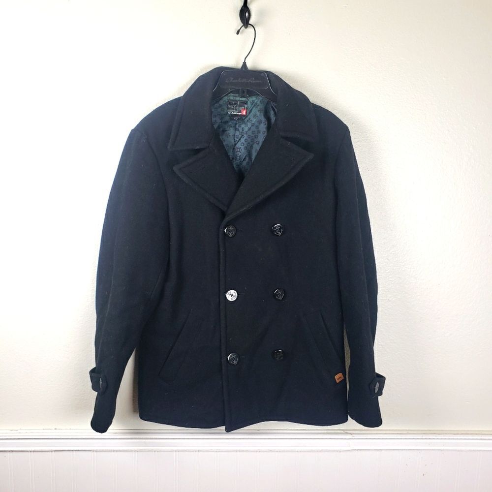 Men's Quicksliver Wool Nylon Blend Double Breasted Winter Pea Coat Size Small